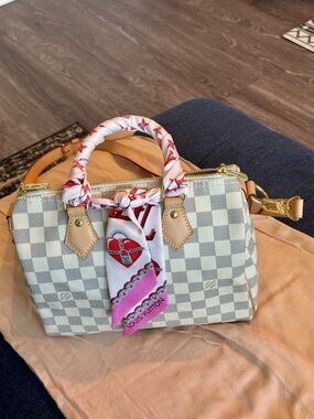 Louis Vuitton Damier Azur Bandoulier  Speedy 25, with 2 LV Badeaus